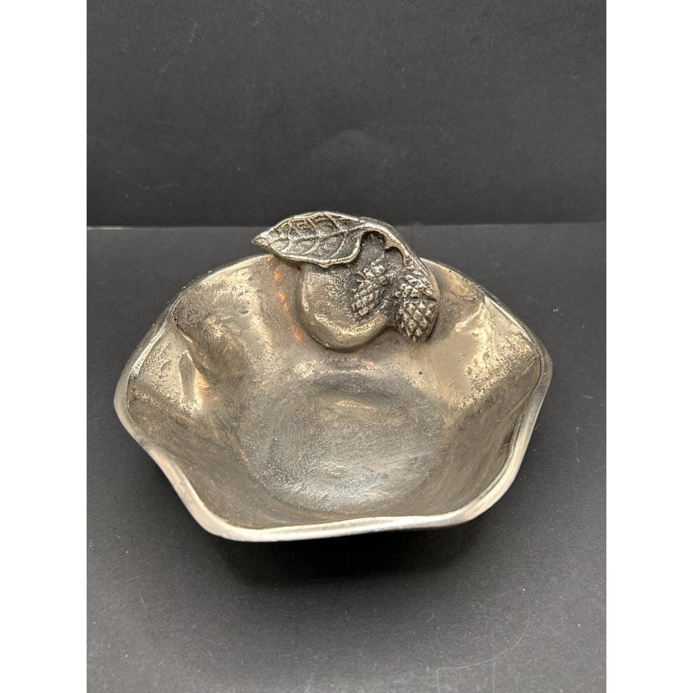 Leaf Fruit Acorn Silver Candy Trinket Center Dish Metal Pewter Home Decor Bowl